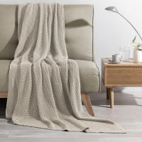 Manterol - Manta plaid sofá de punto calidad 100% algodón con tacto muy suave y agradable, ideal para sofá o pie de cama, colores gris, beige y maquillaje. - details 0