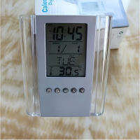 Soporte Para Bolígrafo Multifuncional De Plástico Con Calendario Alarma Y Termómetro Pantalla Grande Recargable Para Viajes - details 3