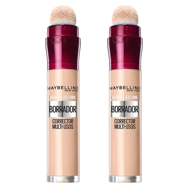 Maybelline New York | Pack duo de maquillaje: x2 Borrador Corrector de Ojeras, Bolsas e Imperfecciones, Con Bayas de Goji y Haloxyl, Tono 01 Light