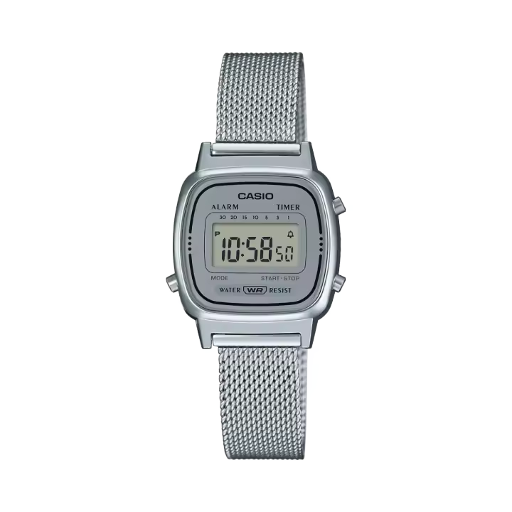 Reloj CASIO Mujer Vintage LA670WEM-7EF - Digital plateado con malla - Resistente al agua - 1