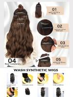 Synthetic Wig 6Pcs 16 Clips Extensiones De Cabello Synthético 24 Pulgadas Onzas Doble Sujeta Negra Oscura Para Mujeres Uso Diario Y Fiestas Textura Wavy Curly - details 5