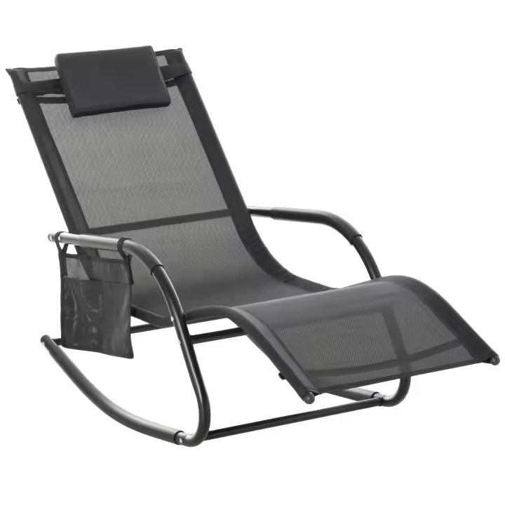 Outsunny Mecedora de Exterior Tumbona Mecedora con Reposabrazos Reposacabezas Acolchado y Bolsillo Lateral Carga 120 kg para Jardín Terraza Patio 150x62x88 cm Negro - 1