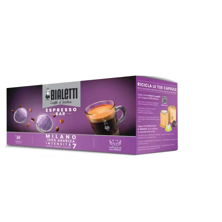 Bialetti Caffè d'Italia - 26 Cápsulas - Milano, Roma, Napoli - Compatible con Máquinas Bialetti Sistema Cerrado, 100% Aluminio - 1