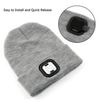 Gorro De Punto Negro Invierno Con Luz LED Recargable Por USB Sensor Sin Borde Lámpara De Cabeza Libre De Manos Regalo De Navidad - details 2