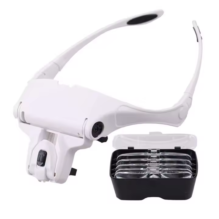 EUROXANTY Lupa Gafas con 2 Luz LED Lupas Gran Aumento Leer, Extensiones de Pestañas, Reparación de Joyería, Gafas Lupa Visera, 5 Lentes Intercambiable 1X,1.5X,2X,2.5X,3X,3.5X - 1