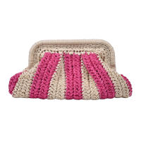 Bolso De Noche Hecho a Mano De Paja Bolso De Mano Estilo Casual Con Patrón Rayado Bolsa De Viaje Para Fiesta Y Vacaciones - details 7