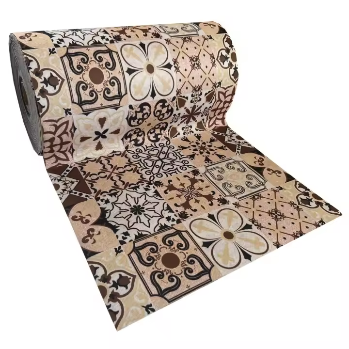 Alfombra moqueta antideslizante por metros para cocina y pasillo - Azulejo Retro Marrón 7080005-1 - 1