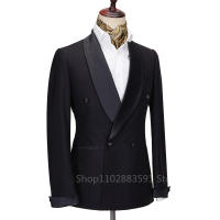 Traje Nueva 2024 Para Hombre Negro De Satén Con Papel Tuxedo 2 Piezas Doble Breasted Traje De Boda Común Para Fiesta Traje De Costumbre Para Novio Male Wear - details 3