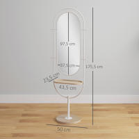 HOMCOM Espejo de Cuerpo Entero 175,5x50 cm Espejo de Pie con Bandeja de Madera 4 Ganchos y Marco de Metal para Salón Dormitorio Blanco - details 2