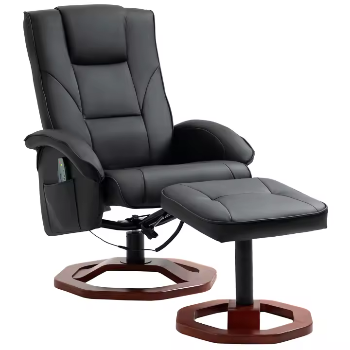 HOMCOM Sillón de masaje Sillón reclinable con reposapiés Reclinable con función de reclinación de TV con función de masaje Sillón reclinable giratorio de 360° Acero Piel sintética 73 x 83 x 106 cm - 1