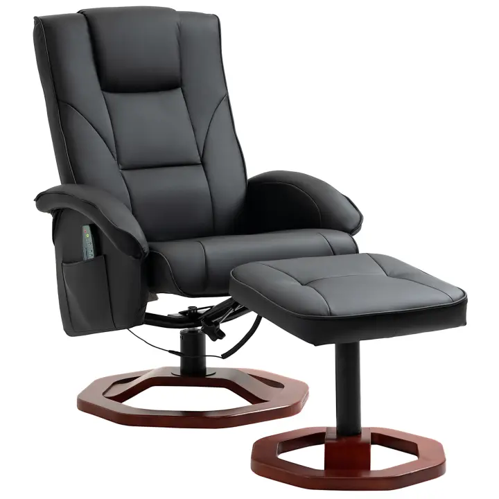 HOMCOM Sillón de masaje Sillón reclinable con reposapiés Reclinable con función de reclinación de TV con función de masaje Sillón reclinable giratorio de 360° Acero Piel sintética 73 x 83 x 106 cm - 1