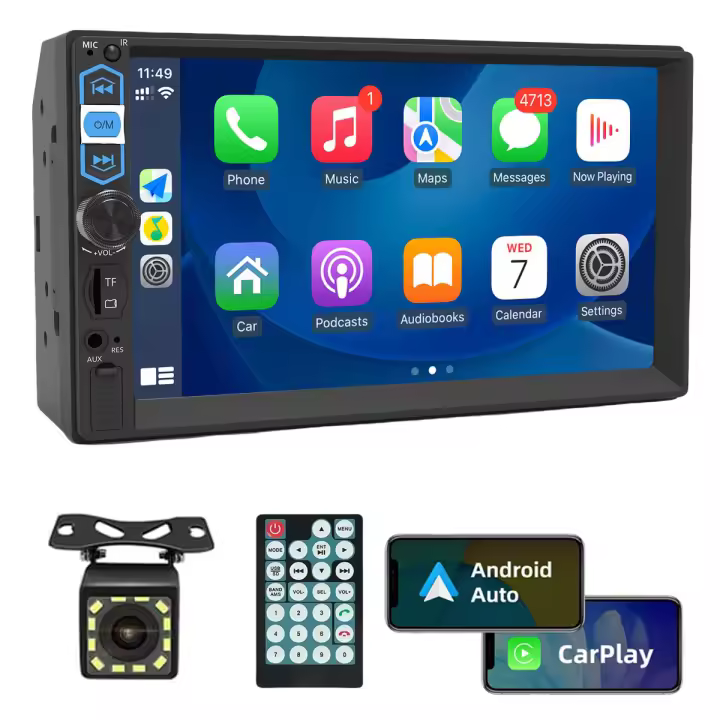 Nuevo Estéreo De Coche 7 Pulgadas Radio HD Táctil 2 Din Con CarPlay Android Auto Reproductor De Vídeo De Video Y Cámara Trasera Bluetooth Navegación FM - 1
