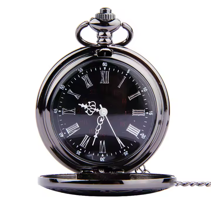Reloj De Bolsillo Vintage Con Numeros Romanos Y Escala Dual En Negro Cadenas Joyería Antigua Colgante Para Hombre Y Mujer - 1