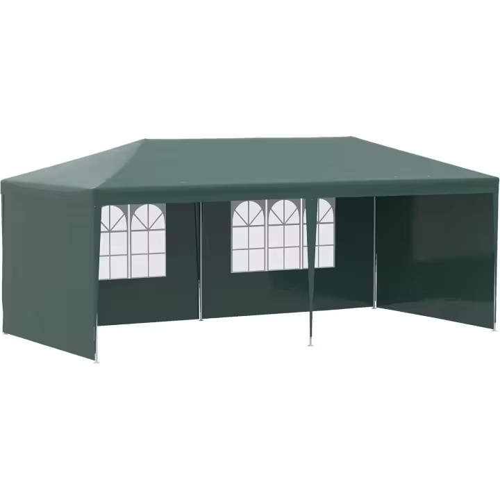Carpa de Jardín 6x3 m Pabellón con 4 Paredes Laterales y 2 Ventanas Visibles Anti-UV Impermeable Cenador Gazebo de Exterior con Marco de Acero para Fiestas Eventos Bodas Verde - 1