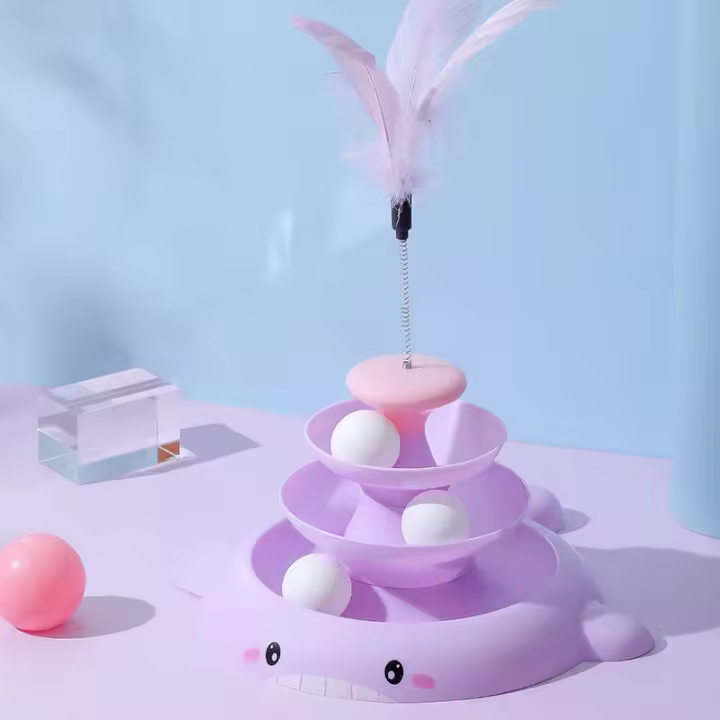 Juguete Para Gatos Con Diseño De Delfín Y Plumas Juego Interactivo Automático Divertido Con Palillo De Madera Para Mascotas - 1