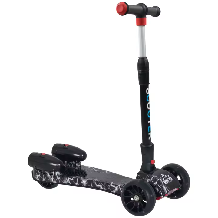 HOMCOM Patinete para Niños Scooter Plegable con Altura Ajustable de 4 Niveles y Música Luces y Nebulizador de Agua +3 Años 62x27x63-81 cm - 1