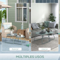 Outsunny Juego de 2 Mesas de Jardín Apilables Mesas Auxiliares de Jardín Redondas con Estructura de Metal y Recubrimiento Epoxi Anticorrosivo para Balcón Terraza Patio Azul - details 4