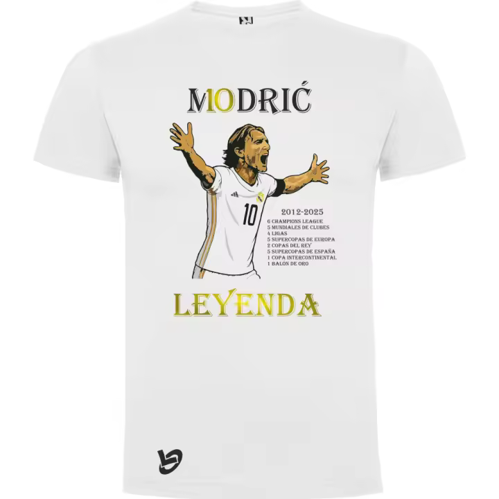 LOGOTIZATE - CAMISETA MODRIC LEYENDA - Diseño único haciendo homenaje a Luka Modric, el jugador con más títulos de la historia del Real Madrid - Manga corta - Cuello redondo - Unisex - Tallas adulto y niño - 100% algodón - colores negro y blanco - 1