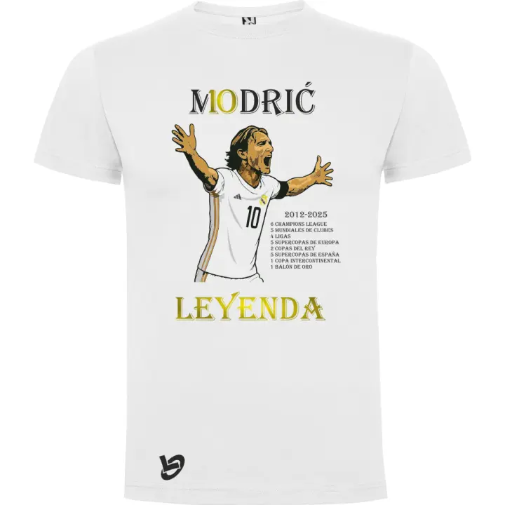 LOGOTIZATE - CAMISETA MODRIC LEYENDA - Diseño único haciendo homenaje a Luka Modric, el jugador con más títulos de la historia del Real Madrid - Manga corta - Cuello redondo - Unisex - Tallas adulto y niño - 100% algodón - colores negro y blanco - 1
