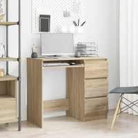 vidaXL Escritorio de madera contrachapada 90x45x76 cm en color Blanco/Blanco brillante/Gris hormigón y más | estructura resistente ideal para salón dormitorio o estudio - details 9