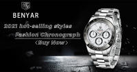 Reloj De Hombre BENYAR 2024 Chronógrafo Deportivo De Lujo Reloj De Cuarzo Acero Inoxidable Impermeable Con Manos Luminosas Y Calendario Completo - details 0