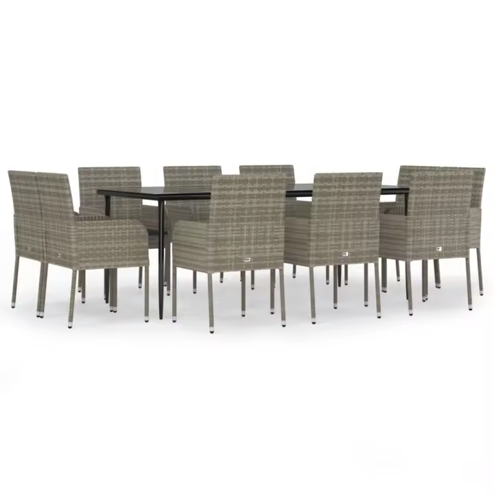 vidaXL Set comedor jardín 11 pzas y cojines ratán sintético negro gris - 1