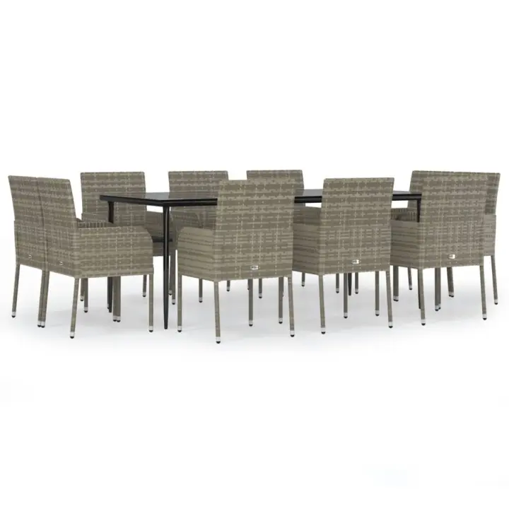 vidaXL Set comedor jardín 11 pzas y cojines ratán sintético negro gris - 1