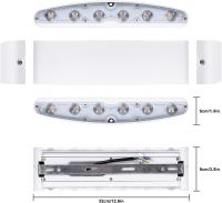 Aplique de pared Modern LED Blanco para interiores de 12 W, Luz de pared exterior de Aluminio resistant al agua IP65, Coco de arriba a Abajo, adecuado para Sala de estar, dormitorio, pasillo, escalera (Blanco cálido) - details 0