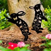 Palos De Jardín De Metal En Siluetas De Conejo Mariposa Y Pájaro Para Decoración Elegante Al Aire Libre Y Estatuas De Animales De Jardín - details 5