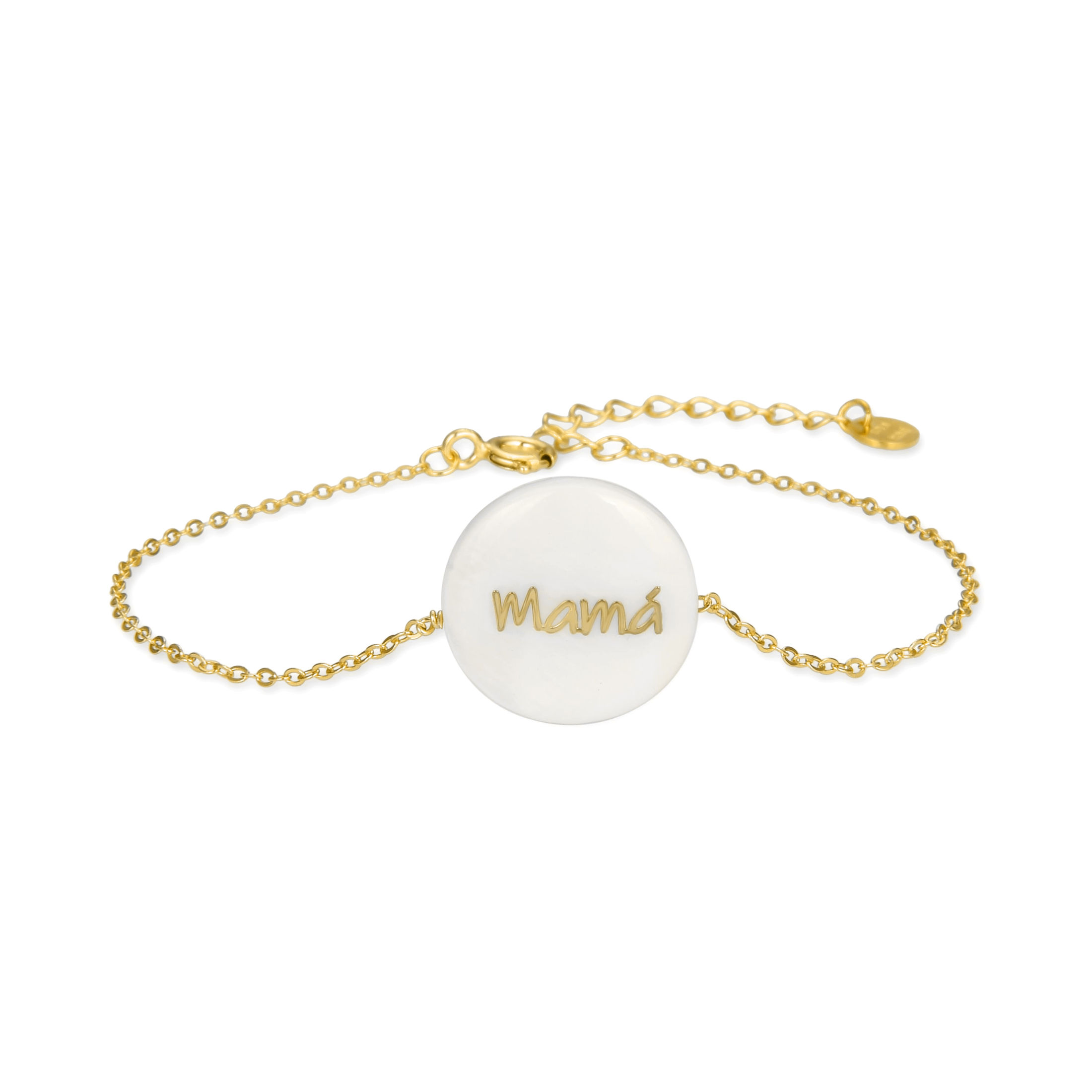 Pulsera Luxenter Mamá Plata de Ley 925 Madreperla Blanca Oro Amarillo 18k