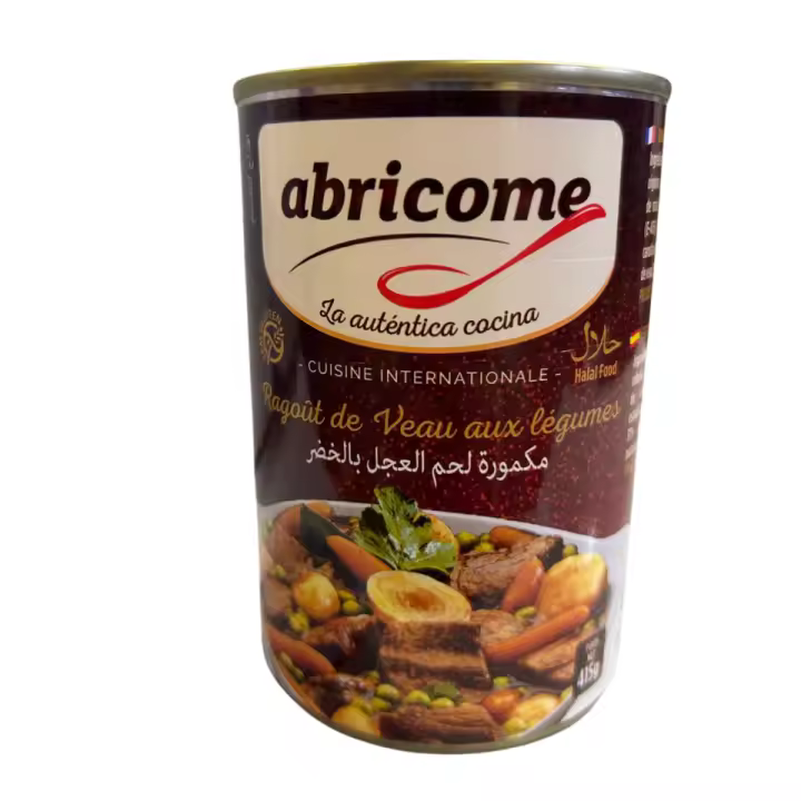 Lata de estofado de ternera halal con verduras 415g - Abricome - Comida preparada enlatada - 1