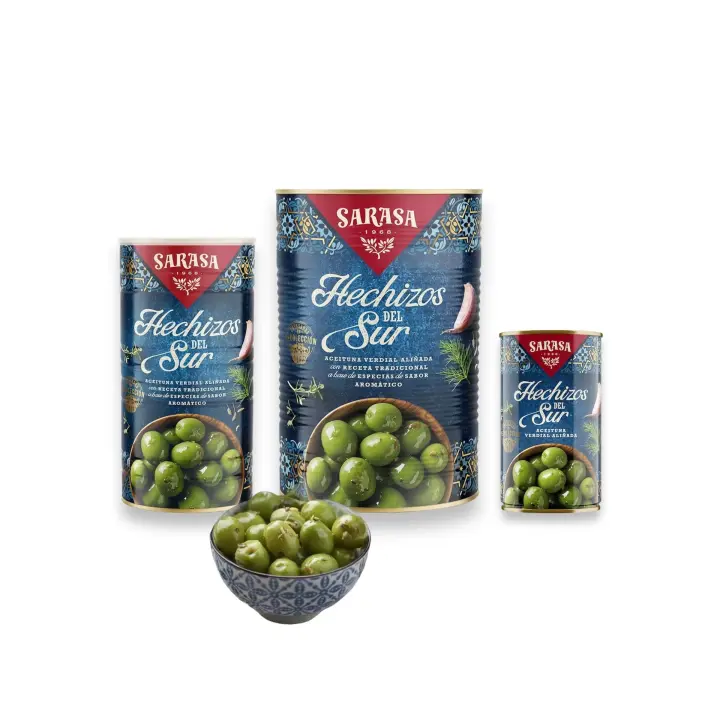 Los Hechizos del Sur Aceitunas Sarasa el sabor único de las aceitunas verdial aliñadas con especias tradicionales que transportan tu paladar a los sabores más auténticos y aromáticos del sur de España - 1