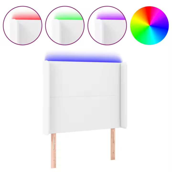 vidaXL Cabecero con LED cuero sintético blanco 83x16x118/128 cm - 1