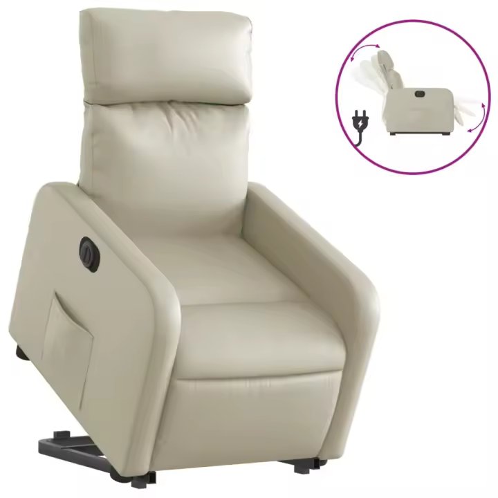 Sillón reclinable elevable eléctrico de cuero sintético Negro, Crema, Marrón Sillon Dormitorio Sillon Comodos Silla Relax Sillón Sofá - 1