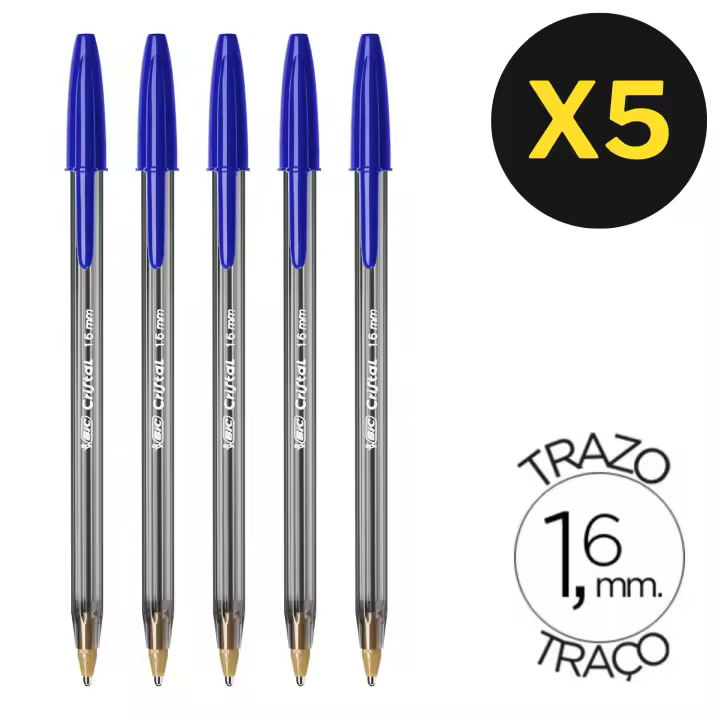 BIC 5x Cristal Large Punta 1.6mm Boligrafo Boli de Punta Media, Para la Escuela, Cole o el Hogar, Color Azul, Material Escolar y de Oficina. Vuelta al cole. Recambio, Repuesto - 1