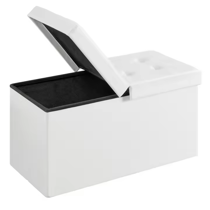 SONGMICS Puff Almancenaje, Banco Almacenaje, Banco con Tapa Plegable, Capacidad de 89 L/120 L, con Asiento Acolchado, 38 x 76 x 38 cm/38 x 110 x 38 cm, Blanco - 1