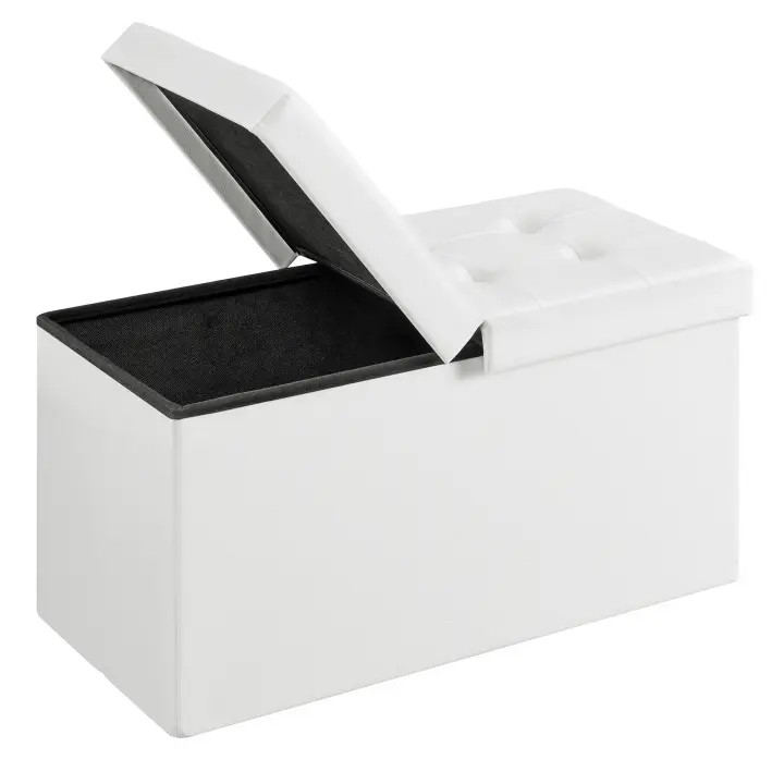 SONGMICS Puff Almancenaje, Banco Almacenaje, Banco con Tapa Plegable, Capacidad de 89 L/120 L, con Asiento Acolchado, 38 x 76 x 38 cm/38 x 110 x 38 cm, Blanco - 1