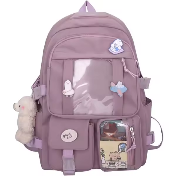 Mochilas para niños con lindos accesorios para niñas, mochila escolar de nailon de gran capacidad, mochilas de día con múltiples bolsillos para adolescentes (A) - 1