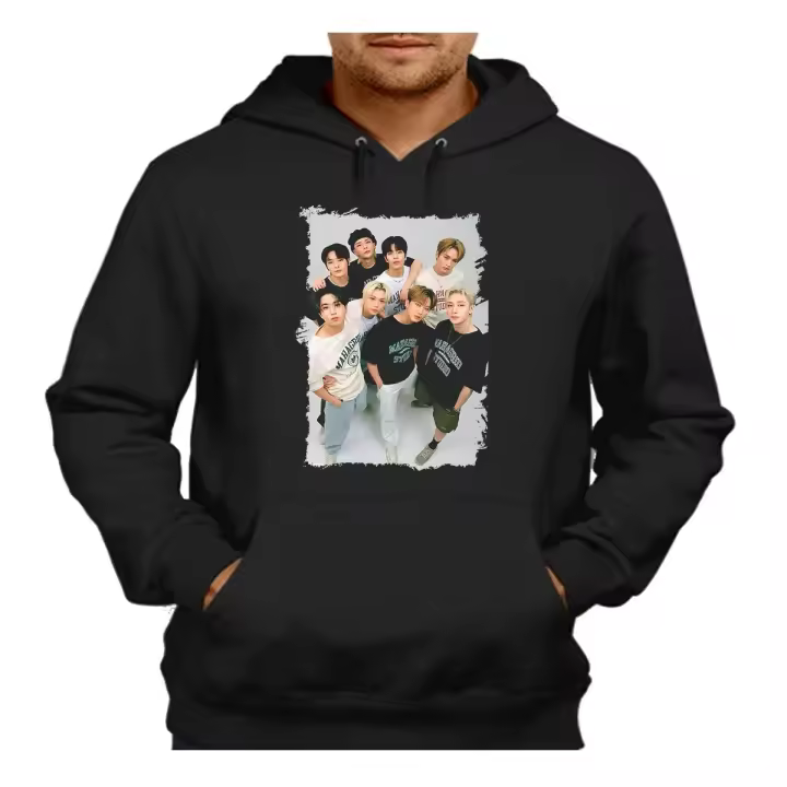 MERCHANDMANIA Sudadera Negra con Capucha Algodón Poliéster Adulto Kpop Música - 1