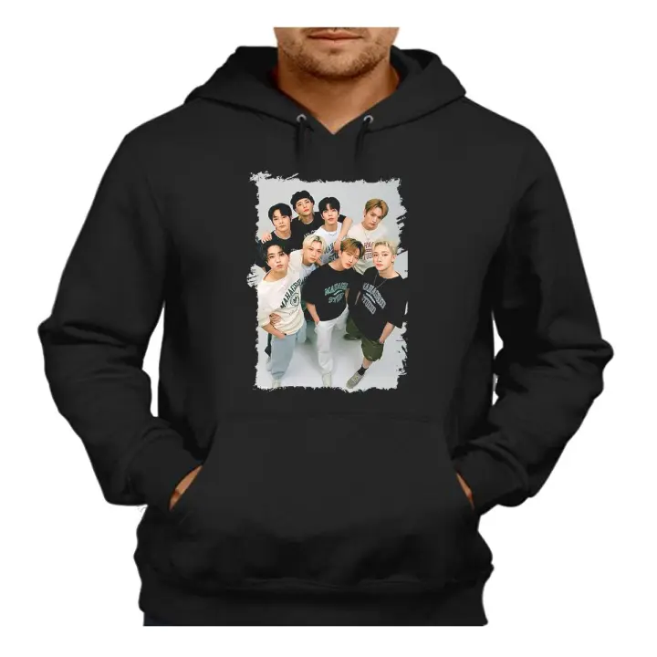 MERCHANDMANIA Sudadera Negra con Capucha Algodón Poliéster Adulto Kpop Música - 1
