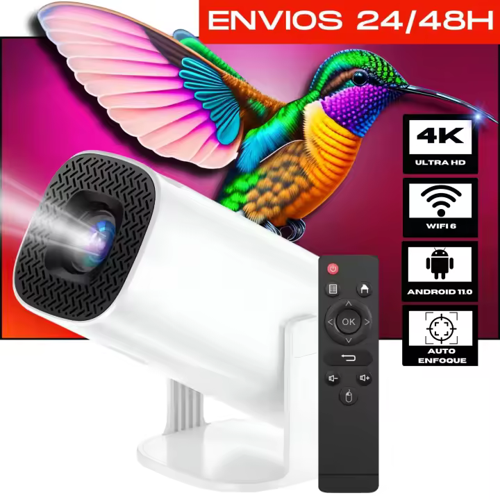 Proyector 4K portátil 2024 con Mando a Distancia, Auto Keystone, proyector Inteligente 4Khttps:/200 ANSI con WiFi 6, BT 5.0, Pantalla de 130 Pulgadas, Giro de 180 Grados, Sistema operativo Android Integrado 11.0 () - 1