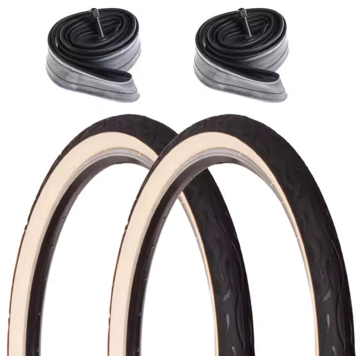 Pack 2 Cubiertas Bicicleta Cruiser 26x2.125 Negro-Crema + 2 Cámaras AV Moto - 1