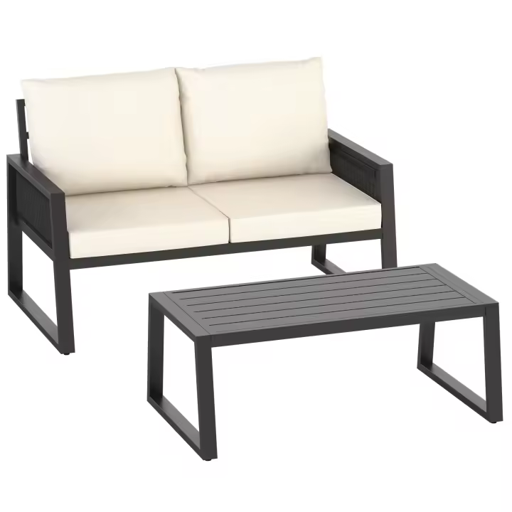 Tectake - Conjunto de muebles de jardín CAPTIVE con diseño de cuerdas, Cómodo conjunto de muebles de exterior para hasta 4 personas con diseño de cuerdas, Estructura resistente de aluminio ligero e inoxidable, Cojines grandes y extra gruesos - 1