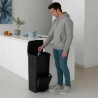 Cubo de basura o reciclaje 70L, VERTICAL, en 2 Compartimentos, Papelera para residuos, 76 cm de altura, fácil gestión, Negro - details 2