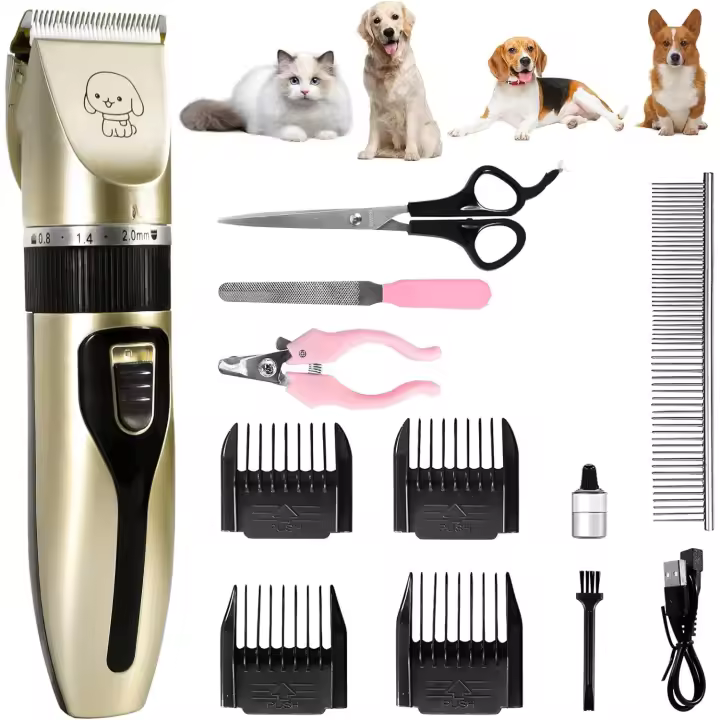 Tienda BIT Cortadora Profesional, 12 Pcs Kits de Cortapelos para Perros y Gatos, Cortapelos para Mascotas de Bajo Ruido, Cortapelos Recargable para Perros y Gatos - 1