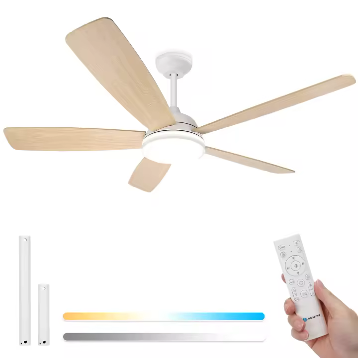 Aigostar Ventilador de Techo con Luz Silencioso 52″, Motor DC Reversible 30W, Mando a Distancia, 6 Velocidades, Luz Regulable (2700K-6500K), Ideal para Dormitorio, Sala o Cocina. Ø132 cm - 1