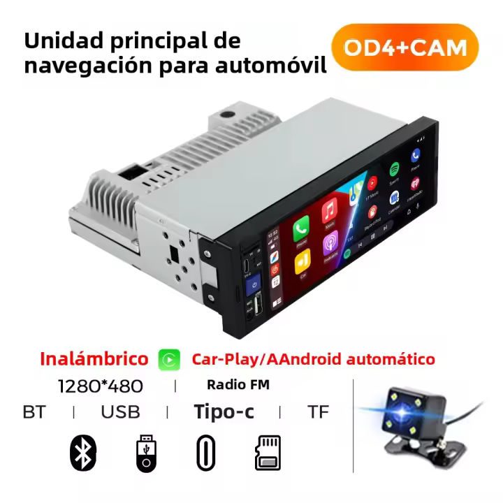 Reproductor Multimedia Universal Para Coche 1DIN Sistema Inteligente Android Con Wireless Carplay Y Android Auto Soporte BT FM Radio AUX Conexión Pantalla Táctil 6.5 Pulgadas Resolución 800x480 - 1