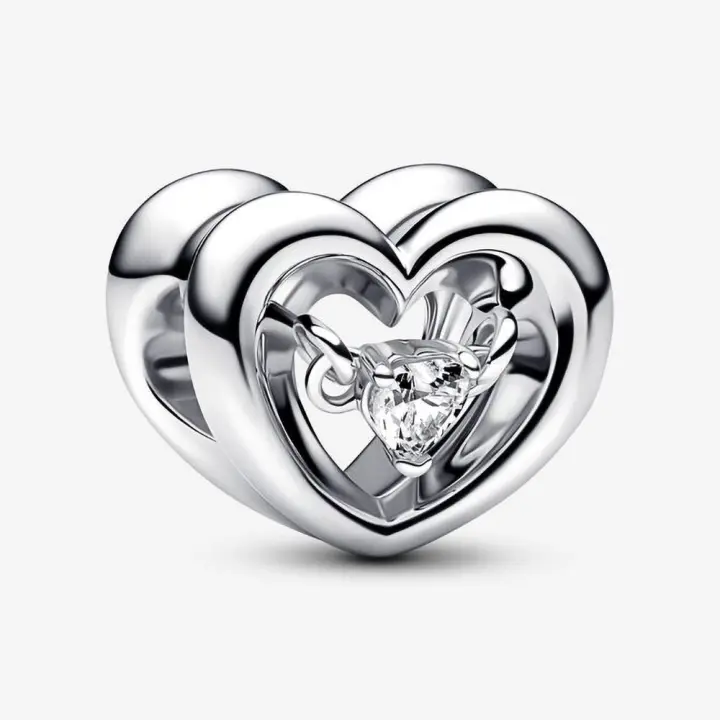 Pandora Charm de Colgante en Plata de Ley Charm Corazón Radiante y Gema Flotante 792493C01，Incluye Caja Original - 1