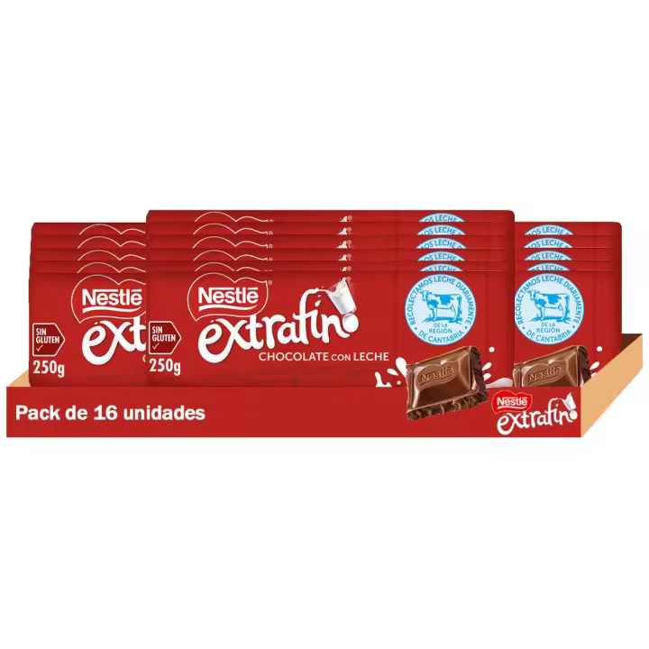 NESTLÉ EXTRAFINO chocolate con leche paquete 16 unidades 250g - 1