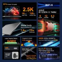Ninkear A15 Pro Laptop, pantalla de 16 pulgadas 25601600, tasa de refresco de 120Hz, AMD Ryzen 5 7430U de 6 núcleos hasta 4.3GHz, 16GB de RAM, 1TB SSD, WiFi 6, Bluetooth 5.2, desbloqueo por huella dactilar, teclado retroiluminado, 2 puertos Type-C complet - details 2